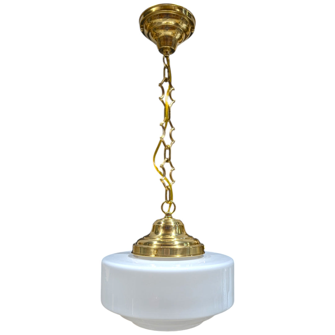 ##Antique Hardware## Stepped Mid Century Modern Glass Fancy Chain Light (Several Finishes Available)