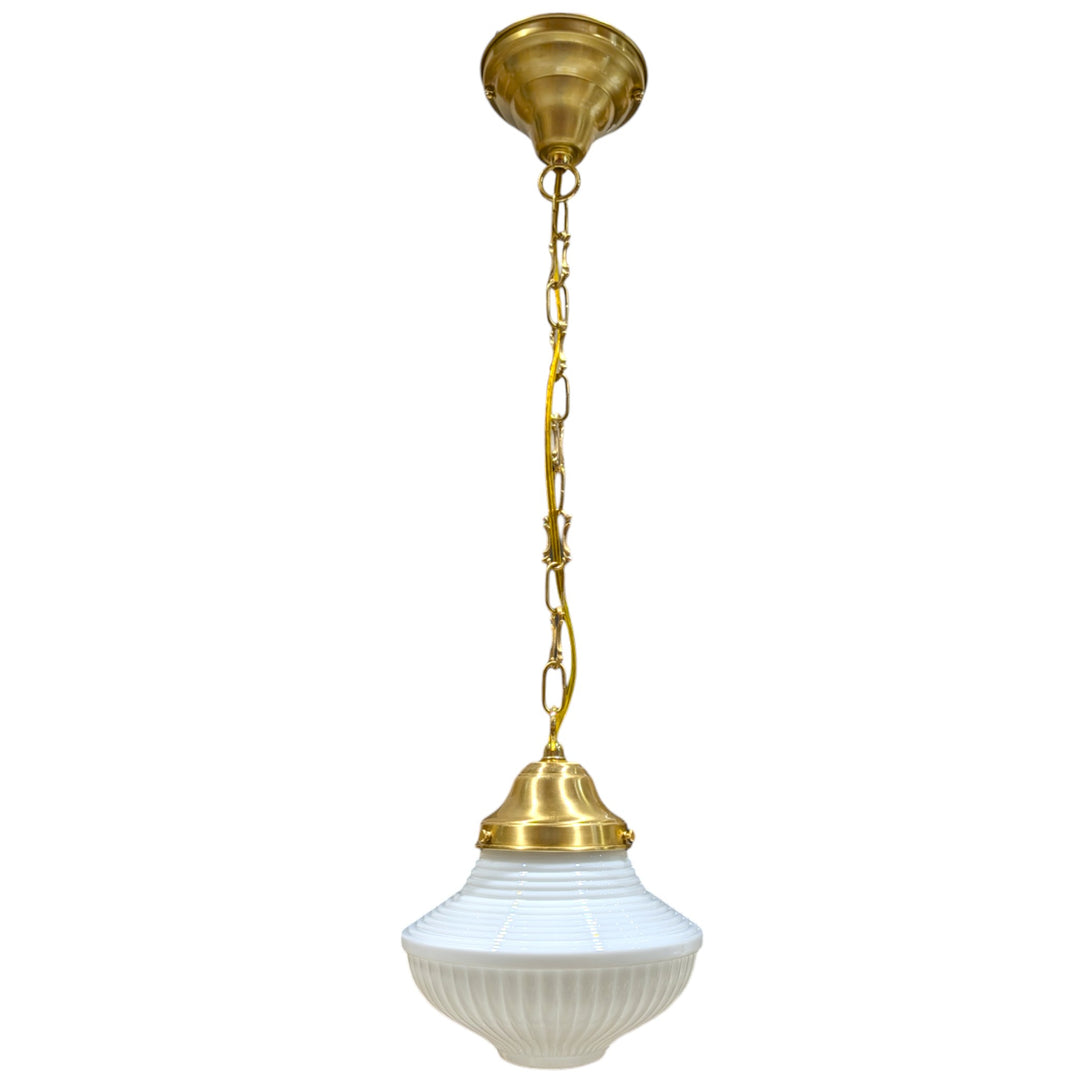 ##Antique Hardware## Schoolhouse Ribbed Milk Glass Fancy Chain Light (Several Finishes Available)