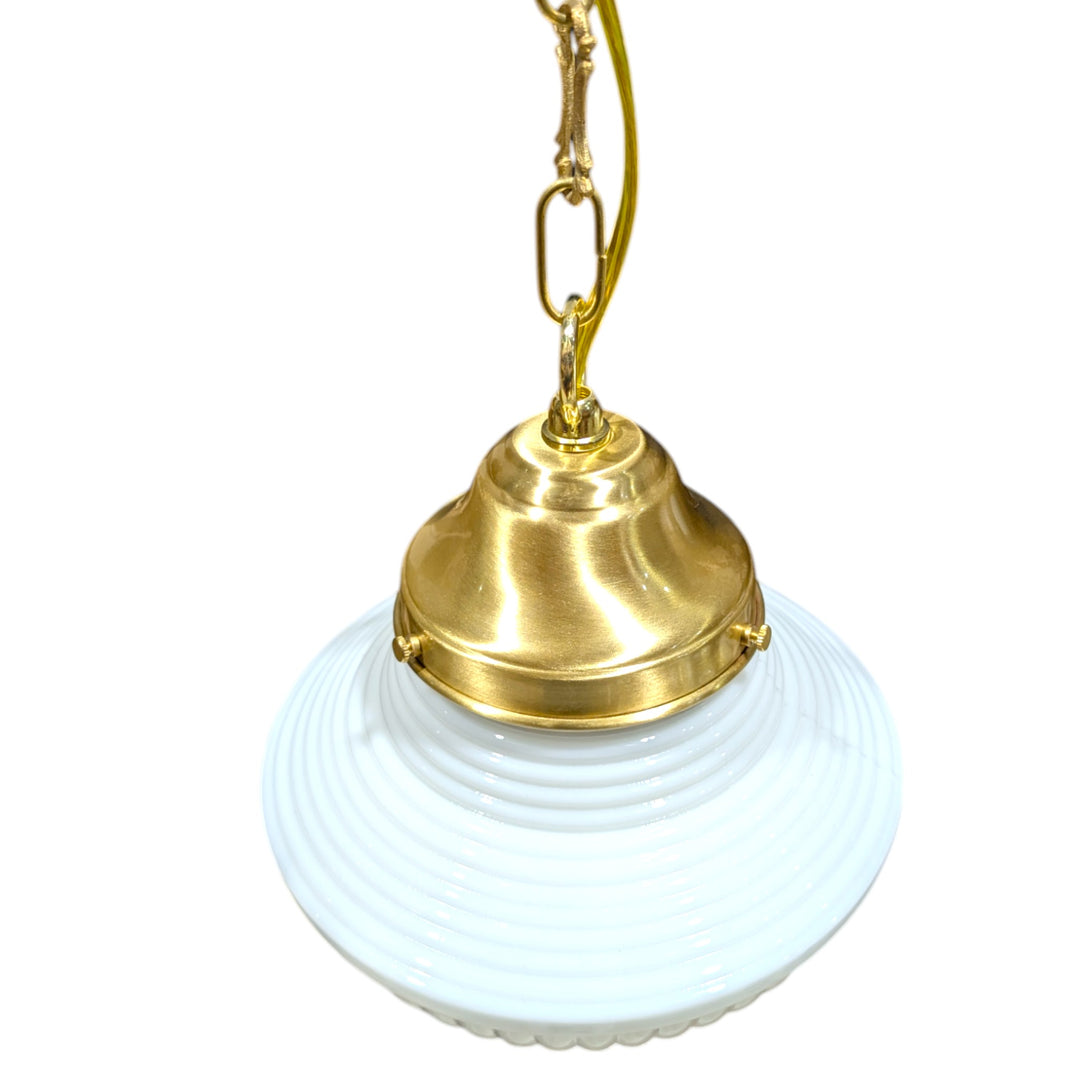 ##Antique Hardware## Schoolhouse Ribbed Milk Glass Fancy Chain Light (Several Finishes Available)