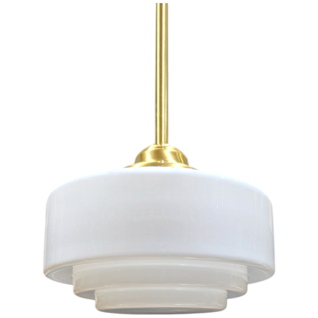 ##Antique Hardware## Stepped Mid Century Modern Glass Rod Pendant Light (Several Finishes Available)
