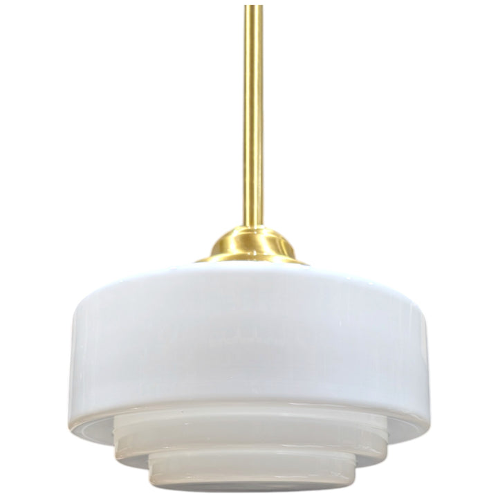 ##Antique Hardware## Stepped Mid Century Modern Glass Rod Pendant Light (Several Finishes Available)