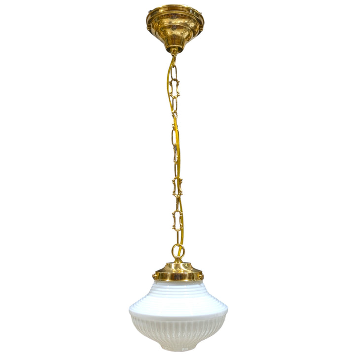 ##Antique Hardware## Schoolhouse Ribbed Milk Glass Standard Chain Light (Several Finishes Available)