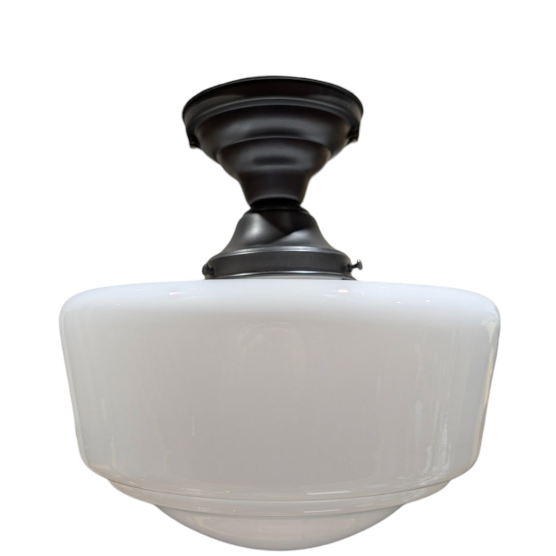 ##Antique Hardware## Traditional Schoolhouse Milk Glass Semi-Flush Fancy Light (Several Finishes Available)
