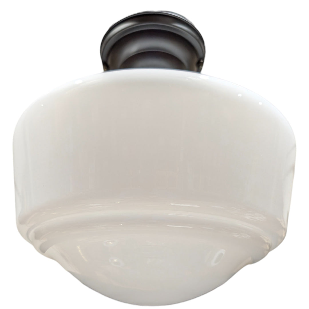 ##Antique Hardware## Traditional Schoolhouse Milk Glass Semi-Flush Fancy Light (Several Finishes Available)