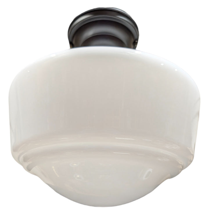 ##Antique Hardware## Traditional Schoolhouse Milk Glass Semi-Flush Fancy Light (Several Finishes Available)