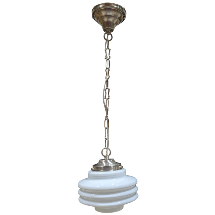 ##Antique Hardware## Art Deco Milk Glass Standard Chain Light (Several Finishes Available)