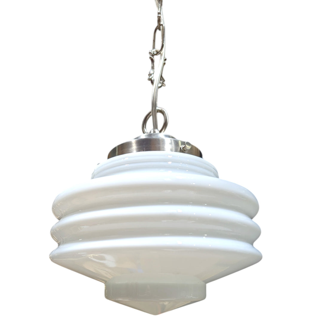 ##Antique Hardware## Art Deco Milk Glass Standard Chain Light (Several Finishes Available)