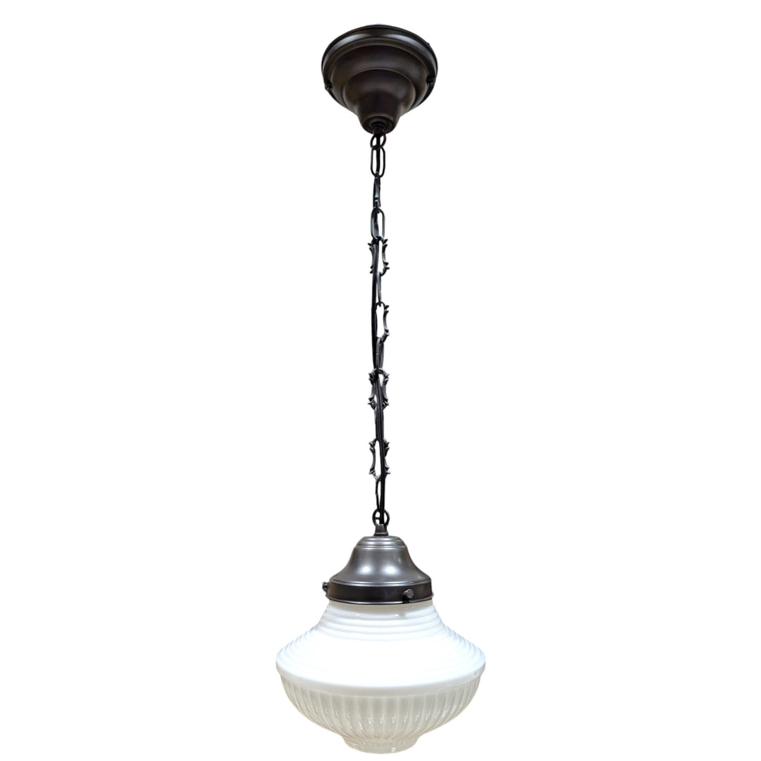 ##Antique Hardware## Schoolhouse Ribbed Milk Glass Fancy Chain Light (Several Finishes Available)