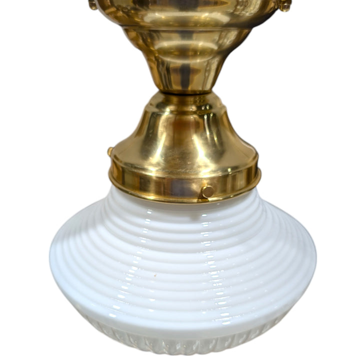 ##Antique Hardware## Schoolhouse Ribbed Milk Glass Semi-Flush Fancy Light (Several Finishes Available)