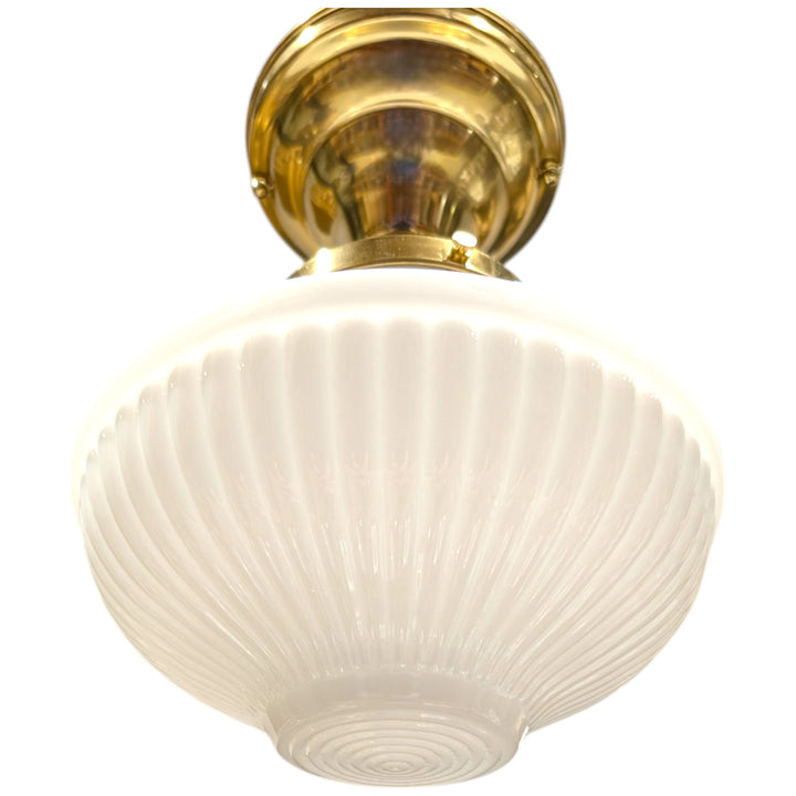 ##Antique Hardware## Schoolhouse Ribbed Milk Glass Semi-Flush Fancy Light (Several Finishes Available)