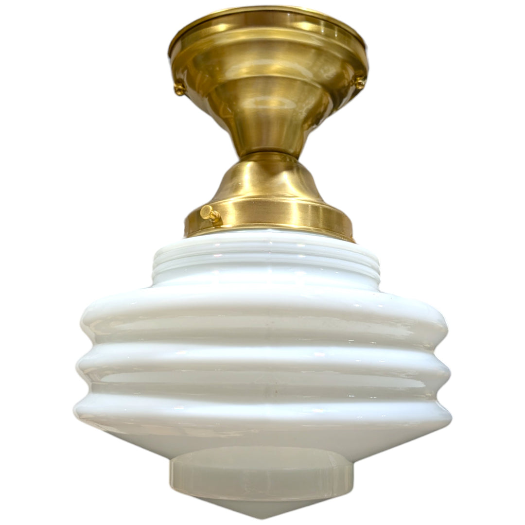 ##Antique Hardware## Art Deco Milk Glass Semi-Flush Fancy Light (Several Finishes Available)