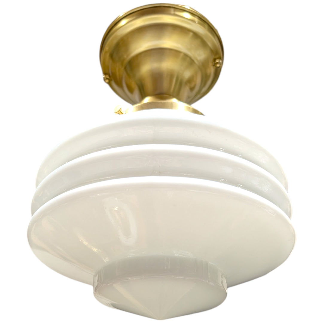 ##Antique Hardware## Art Deco Milk Glass Semi-Flush Fancy Light (Several Finishes Available)