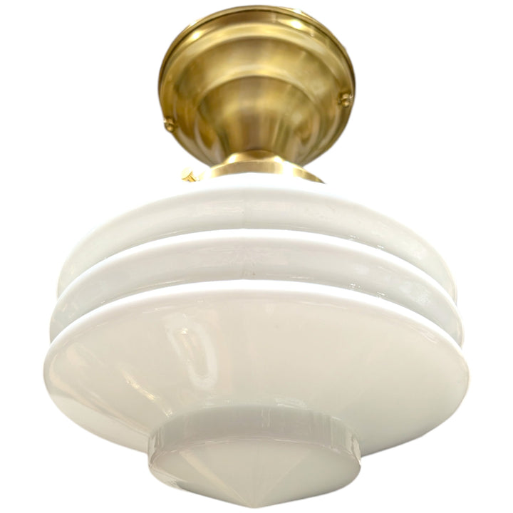 ##Antique Hardware## Art Deco Milk Glass Semi-Flush Fancy Light (Several Finishes Available)