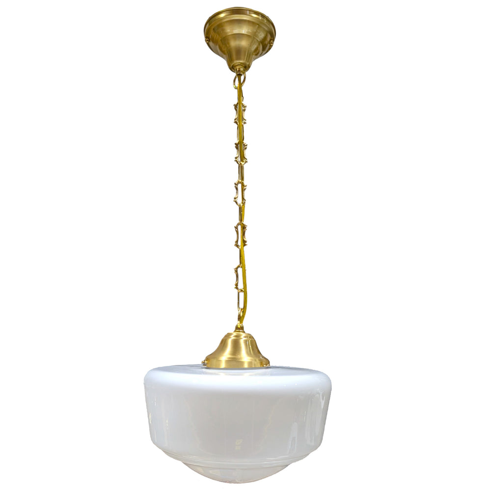##Antique Hardware## Traditional Schoolhouse Milk Glass Fancy Chain Light (Several Finishes Available)
