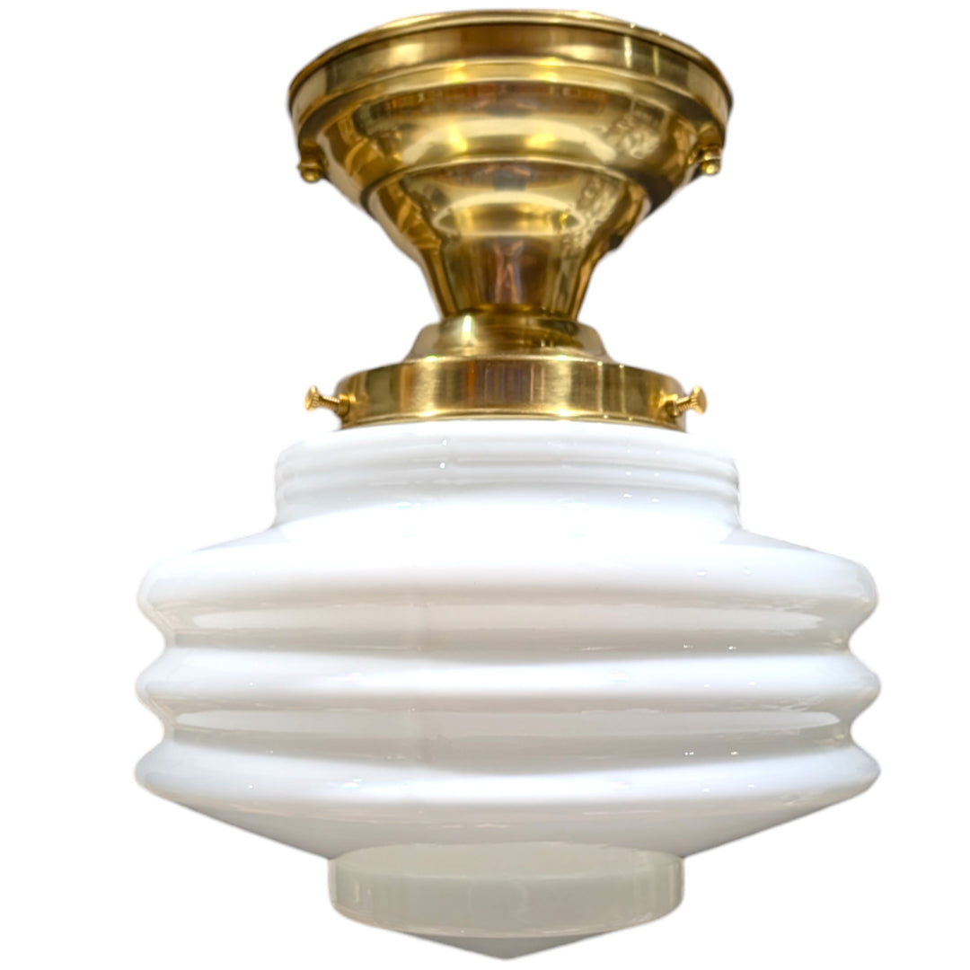 ##Antique Hardware## Art Deco Milk Glass Semi-Flush Standard Light (Several Finishes Available)