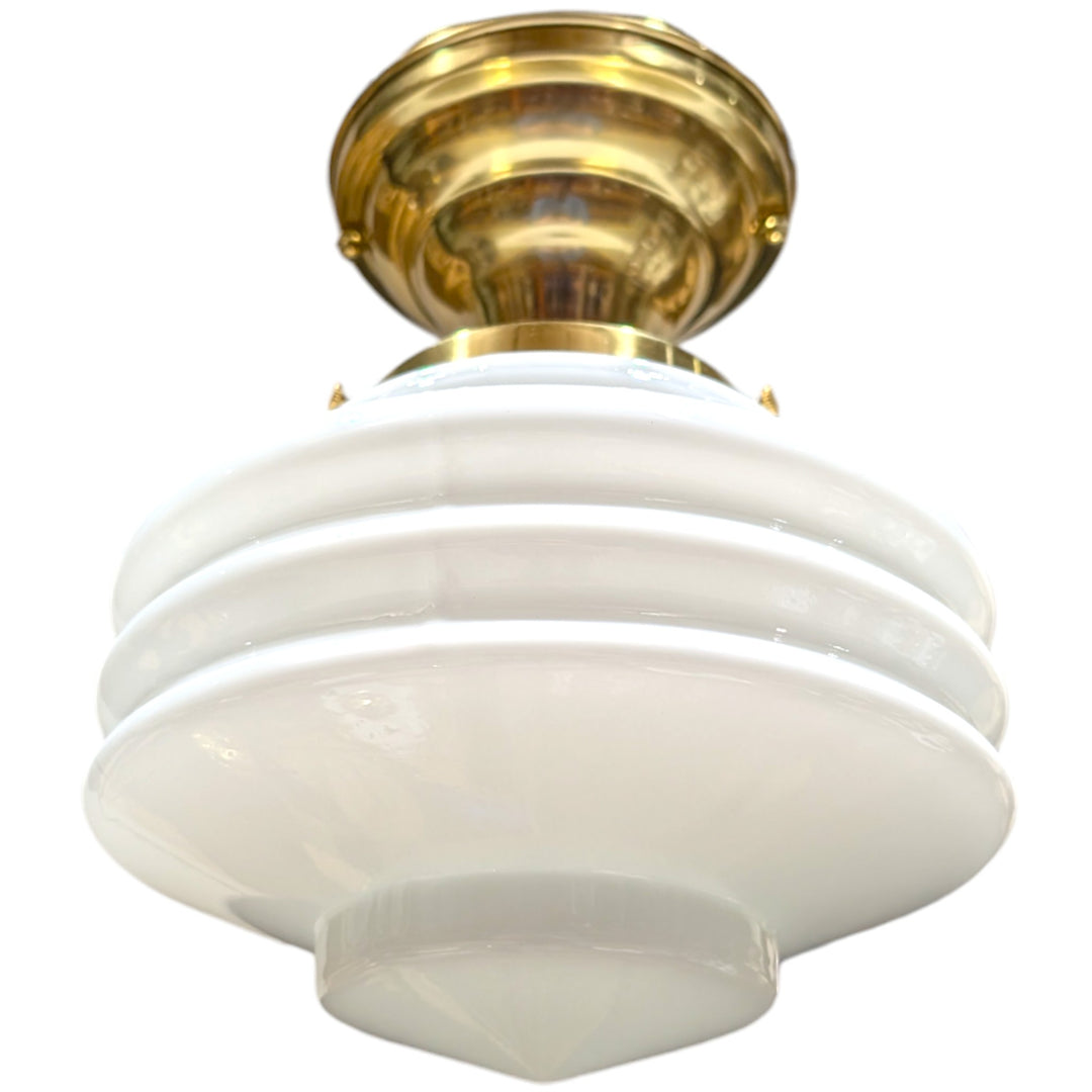 ##Antique Hardware## Art Deco Milk Glass Semi-Flush Standard Light (Several Finishes Available)