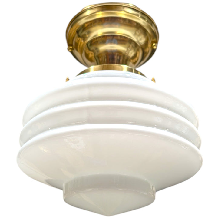 ##Antique Hardware## Art Deco Milk Glass Semi-Flush Standard Light (Several Finishes Available)
