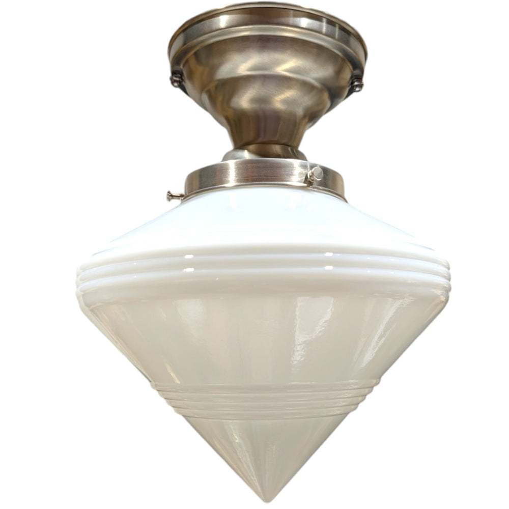 ##Antique Hardware## Small Art Deco Glass Semi-Flush Standard Light (Several Finishes Available)