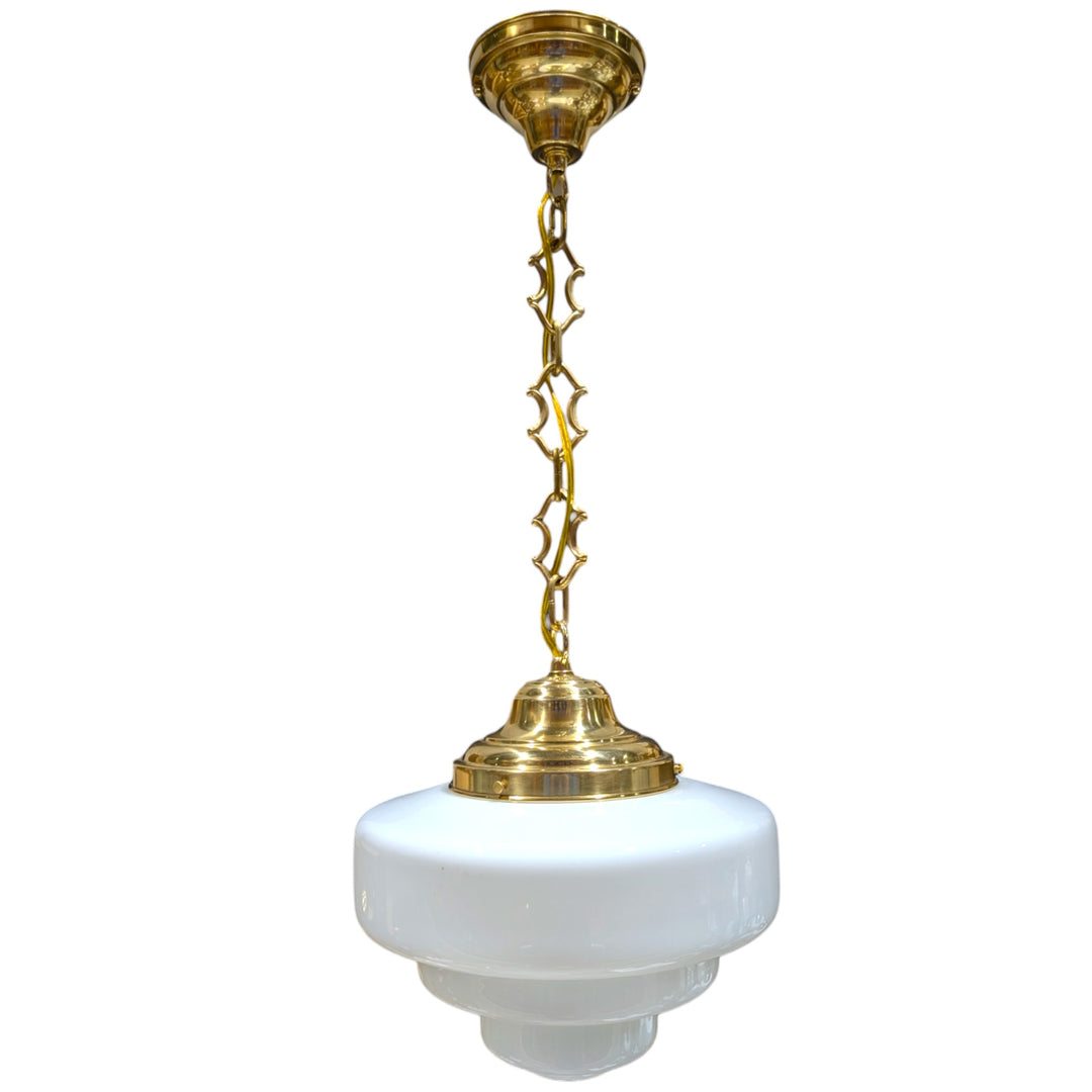 ##Antique Hardware## Tiered Schoolhouse Glass Fancy Chain Light (Several Finishes Available)