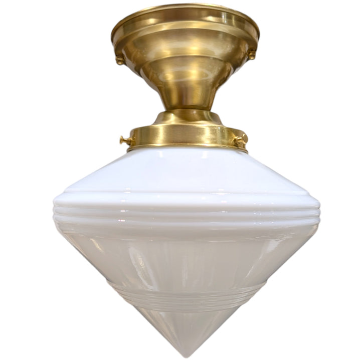 ##Antique Hardware## Small Art Deco Glass Semi-Flush Standard Light (Several Finishes Available)