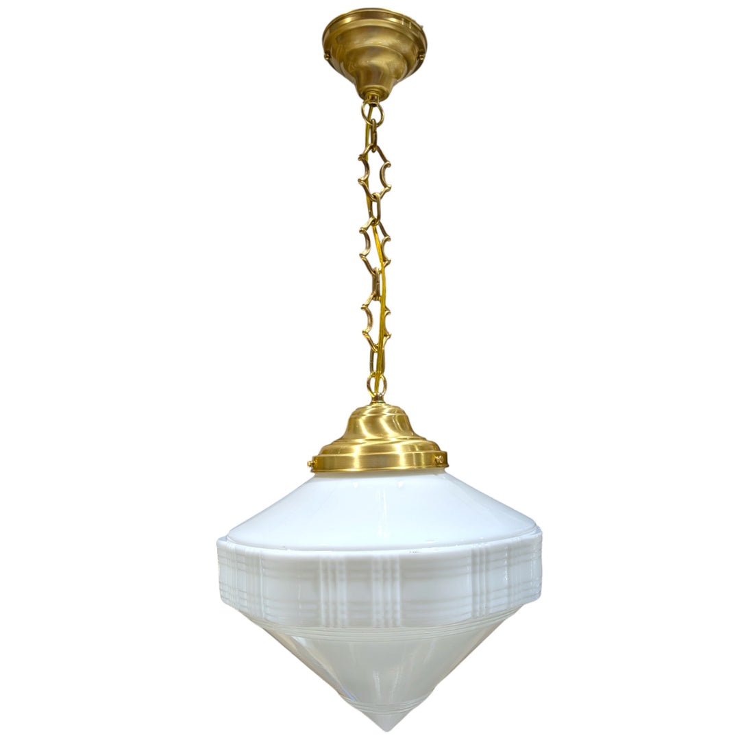##Antique Hardware## Mid-Century Diamond Glass Fancy Chain Light (Several Finishes Available)
