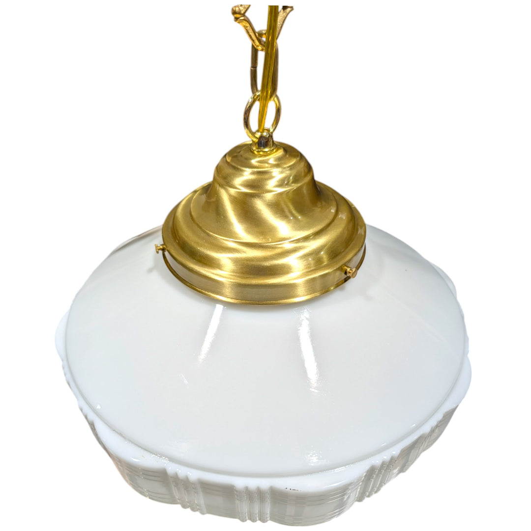 ##Antique Hardware## Mid-Century Diamond Glass Fancy Chain Light (Several Finishes Available)