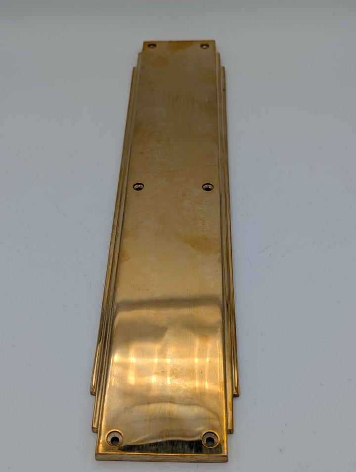 ##Antique Hardware## Open Box Sale Item 14 Inch Solid Brass Art Deco Skyscraper Push Plate (Polished Brass Finish)
