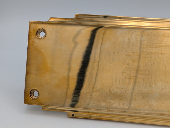 ##Antique Hardware## Open Box Sale Item 14 Inch Solid Brass Art Deco Skyscraper Push Plate (Polished Brass Finish)