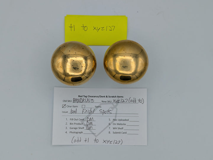 ##Antique Hardware## Open Box Sale Item Round Solid Brass Spare Door Knob Set (Polished Brass Finish)