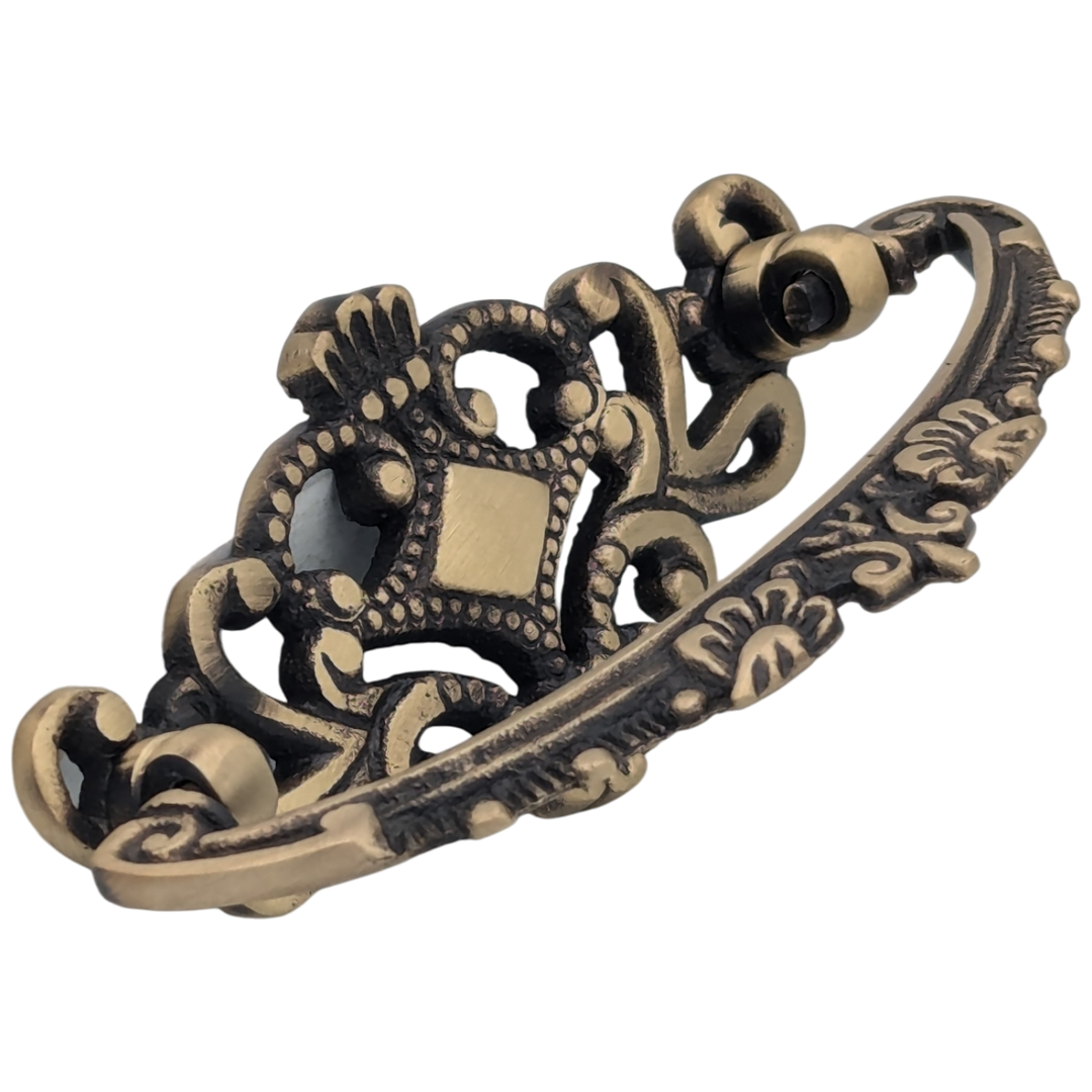 4 1/8 Inch Solid Brass Ornate Victorian Pull (Antique Brass Finish)