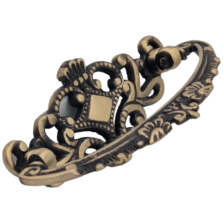 4 1/8 Inch Solid Brass Ornate Victorian Pull (Antique Brass Finish)