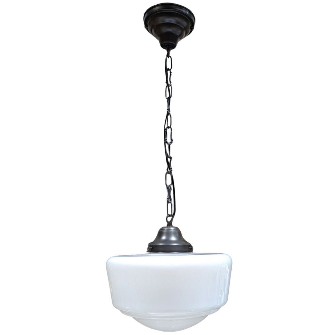 ##Antique Hardware## Traditional Schoolhouse Milk Glass Fancy Chain Light (Several Finishes Available)