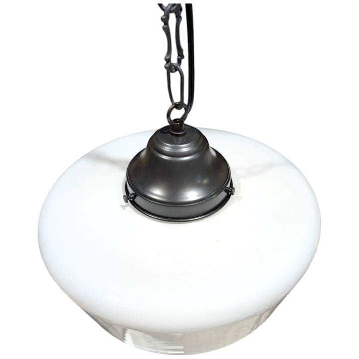 ##Antique Hardware## Traditional Schoolhouse Milk Glass Fancy Chain Light (Several Finishes Available)