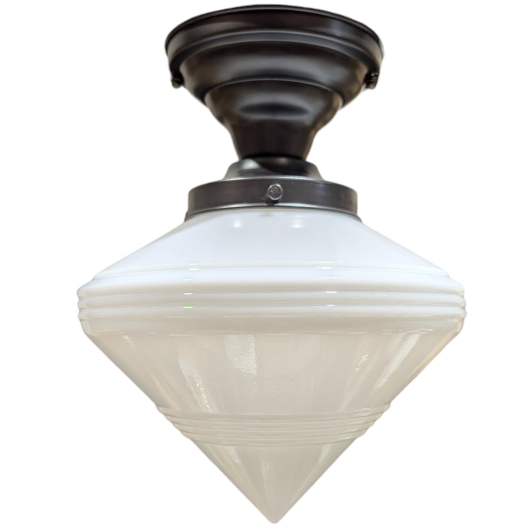 ##Antique Hardware## Small Art Deco Glass Semi-Flush Standard Light (Several Finishes Available)