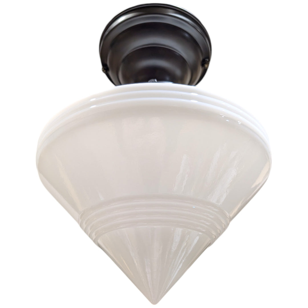 ##Antique Hardware## Small Art Deco Glass Semi-Flush Standard Light (Several Finishes Available)