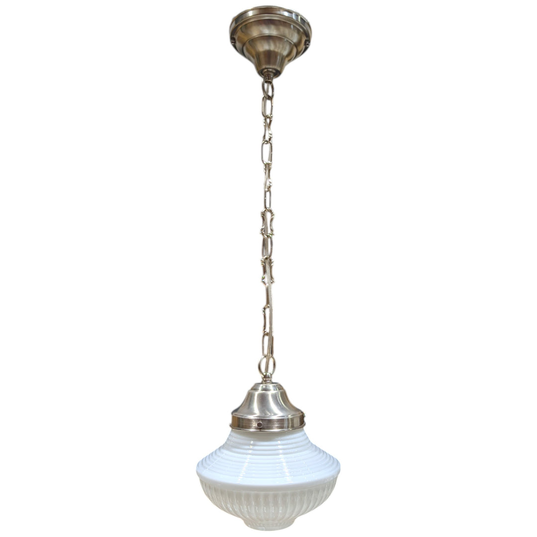 ##Antique Hardware## Schoolhouse Ribbed Milk Glass Fancy Chain Light (Several Finishes Available)