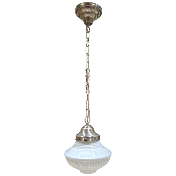 ##Antique Hardware## Schoolhouse Ribbed Milk Glass Fancy Chain Light (Several Finishes Available)