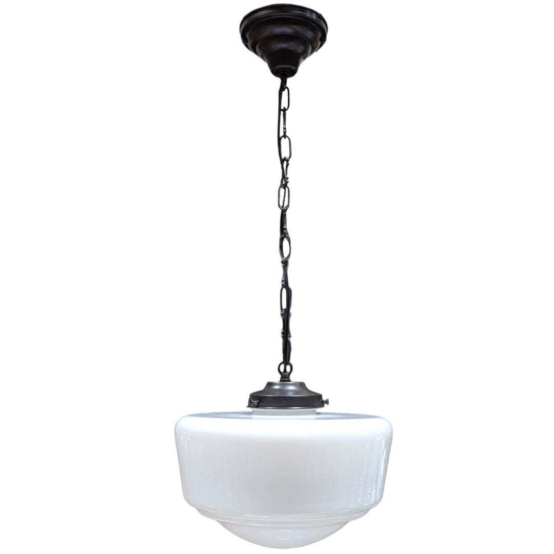 ##Antique Hardware## Traditional Schoolhouse Milk Glass Standard Chain Light (Several Finishes Available)