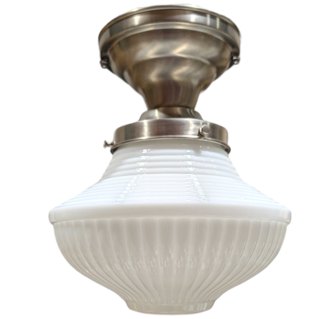 ##Antique Hardware## Schoolhouse Ribbed Milk Glass Semi-Flush Standard Light (Several Finishes Available)