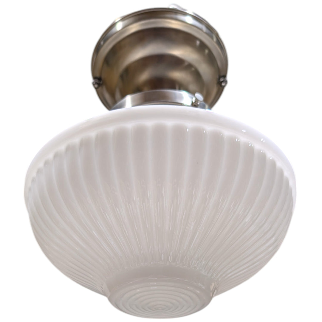 ##Antique Hardware## Schoolhouse Ribbed Milk Glass Semi-Flush Standard Light (Several Finishes Available)