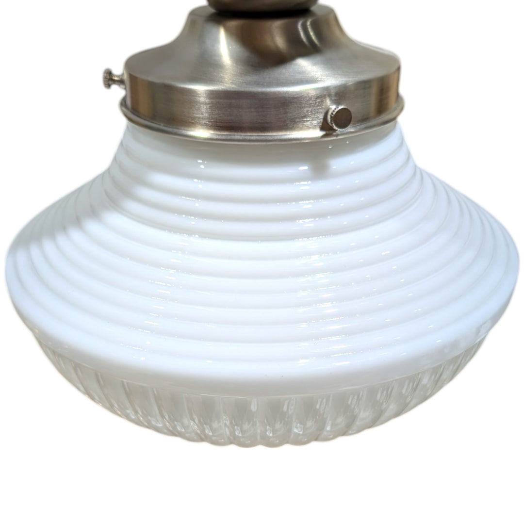 ##Antique Hardware## Schoolhouse Ribbed Milk Glass Semi-Flush Standard Light (Several Finishes Available)