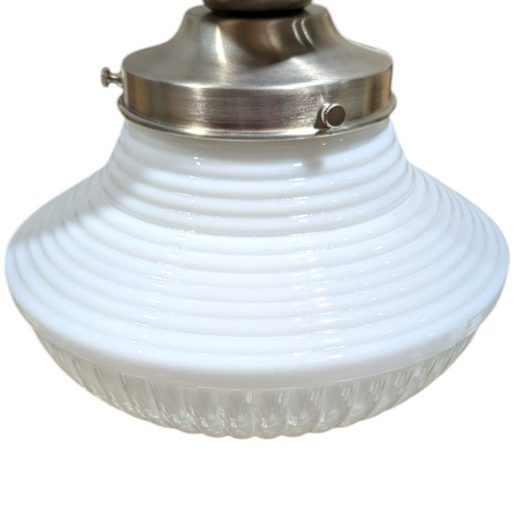 ##Antique Hardware## Schoolhouse Ribbed Milk Glass Semi-Flush Standard Light (Several Finishes Available)