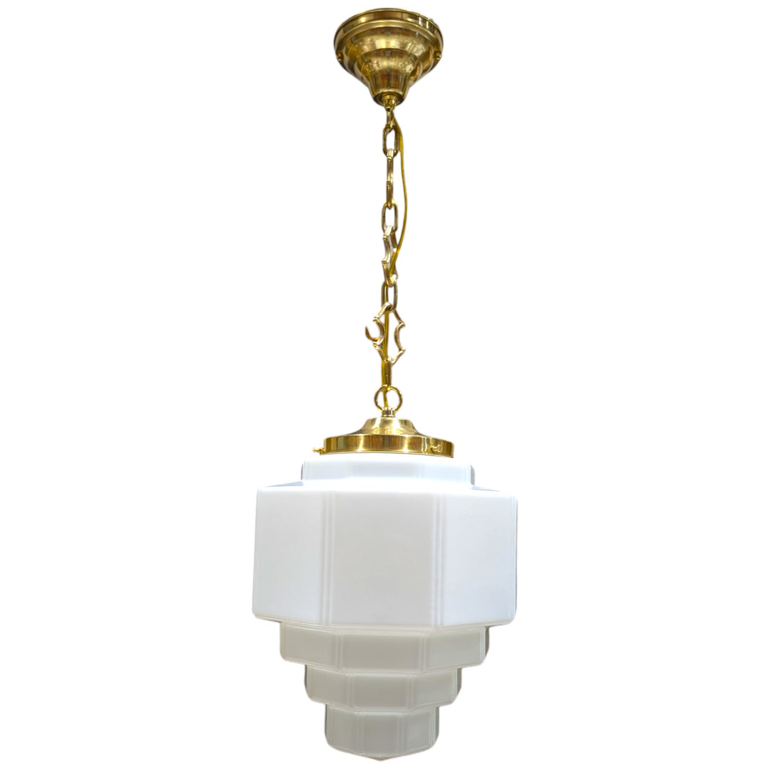 ##Antique Hardware## Stepped Art Deco Glass Standard Chain Light (Several Finishes Available)