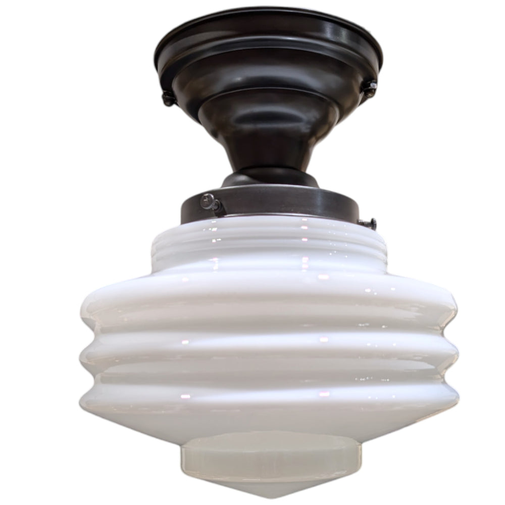 ##Antique Hardware## Art Deco Milk Glass Semi-Flush Standard Light (Several Finishes Available)