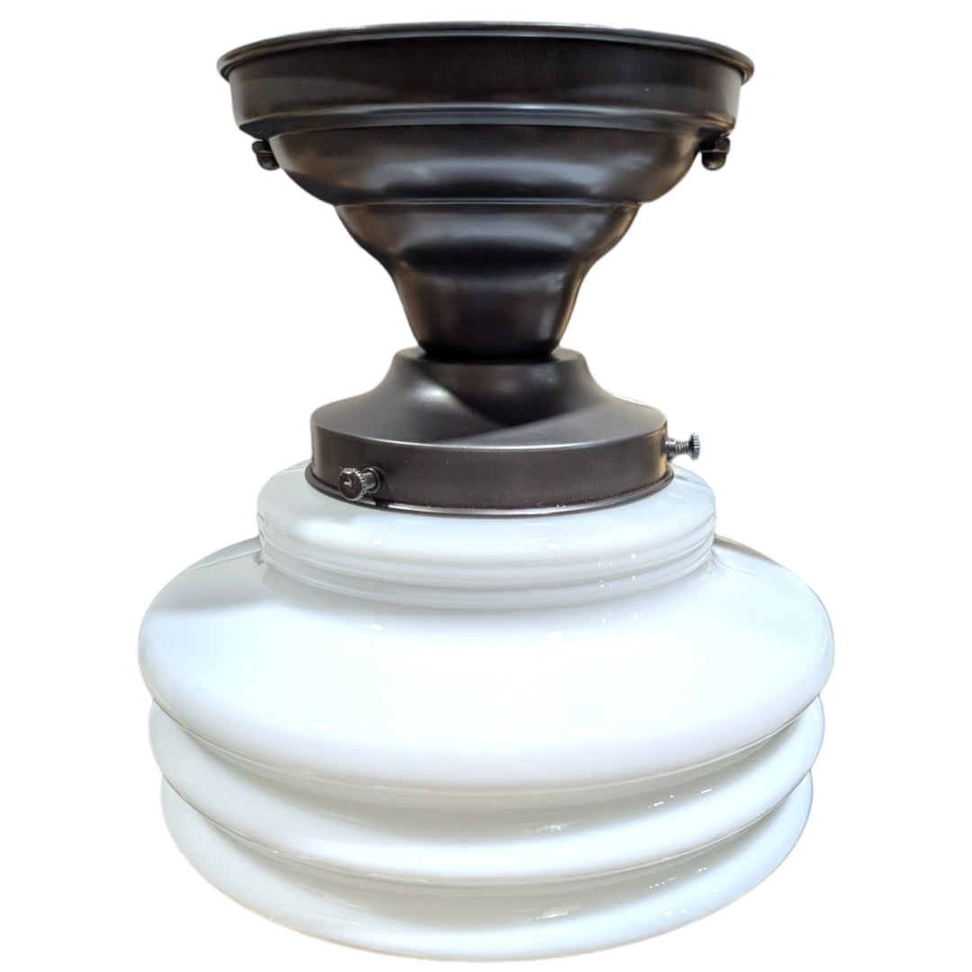 ##Antique Hardware## Art Deco Milk Glass Semi-Flush Standard Light (Several Finishes Available)