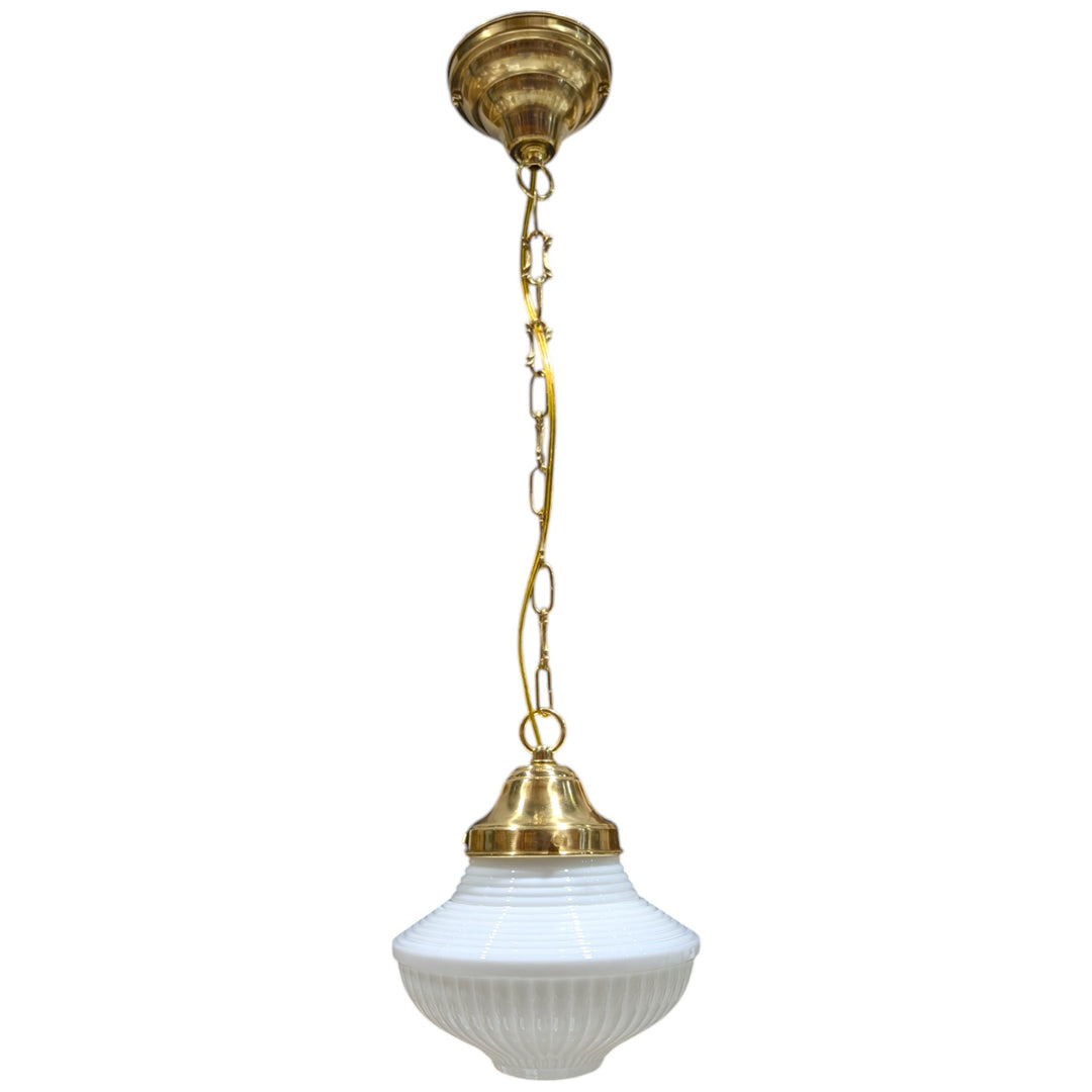 ##Antique Hardware## Schoolhouse Ribbed Milk Glass Fancy Chain Light (Several Finishes Available)