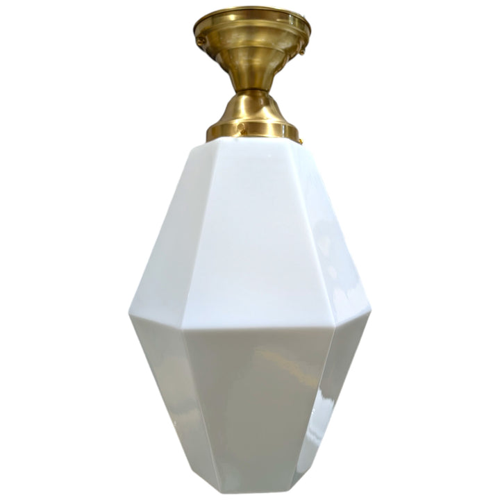 ##Antique Hardware## Geometric Faceted Glass Semi-Flush Fancy Light (Several Finishes Available)