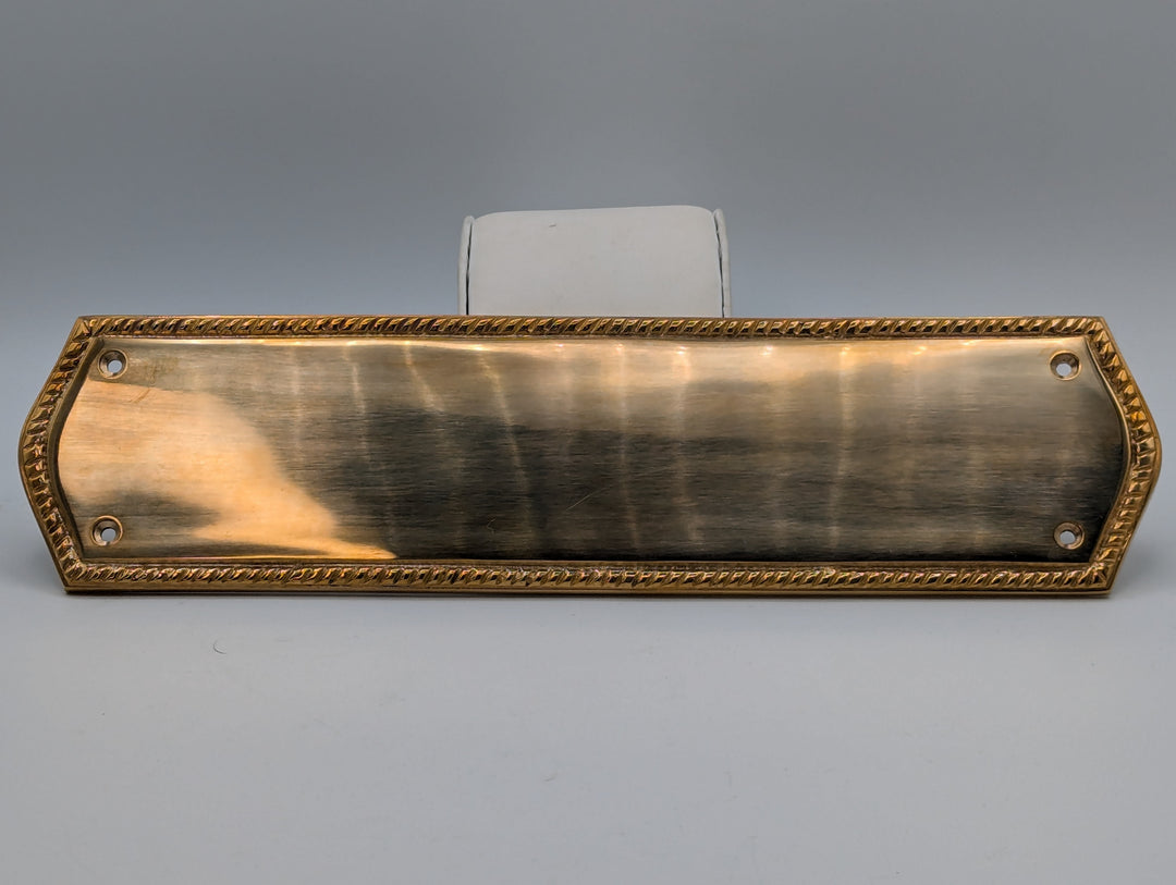 ##Antique Hardware## Open Box Sale Item 12 Inch Georgian Oval Roped Style Door Push Plate (Polished Brass)