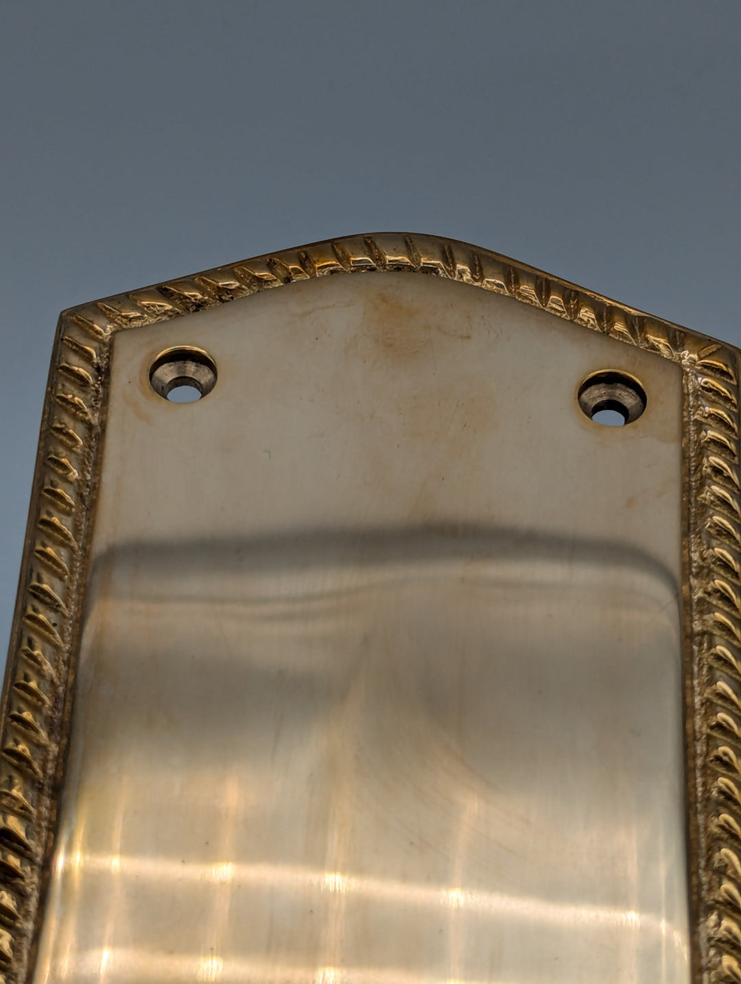 ##Antique Hardware## Open Box Sale Item 12 Inch Georgian Oval Roped Style Door Push Plate (Polished Brass)