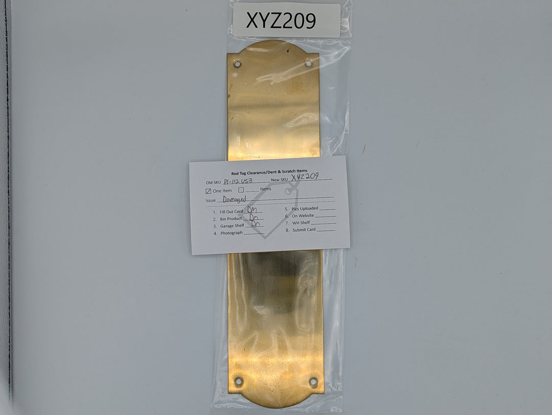 ##Antique Hardware## Open Box Sale Item 12 Inch Solid Brass Oval Push Plate (Polished Brass Finish)